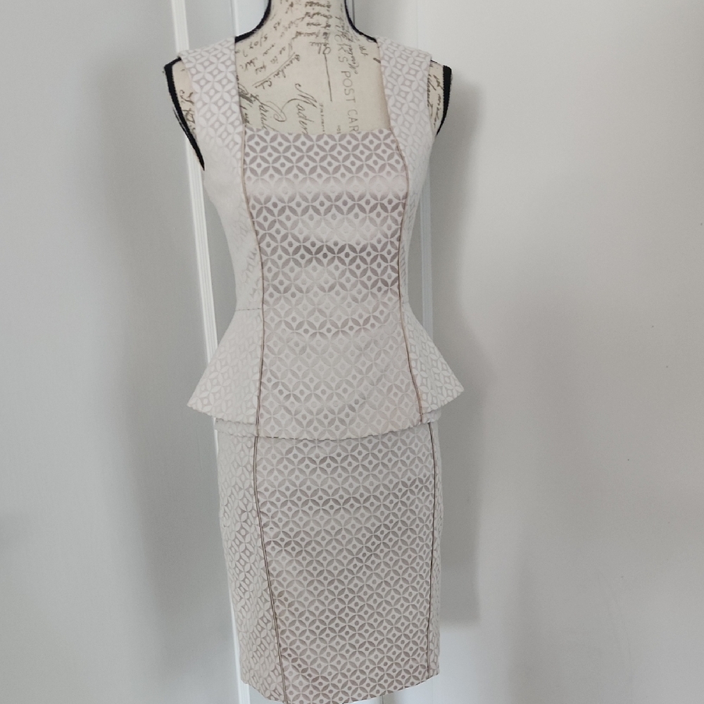 Elegant Cream Peplum Skirt Suit